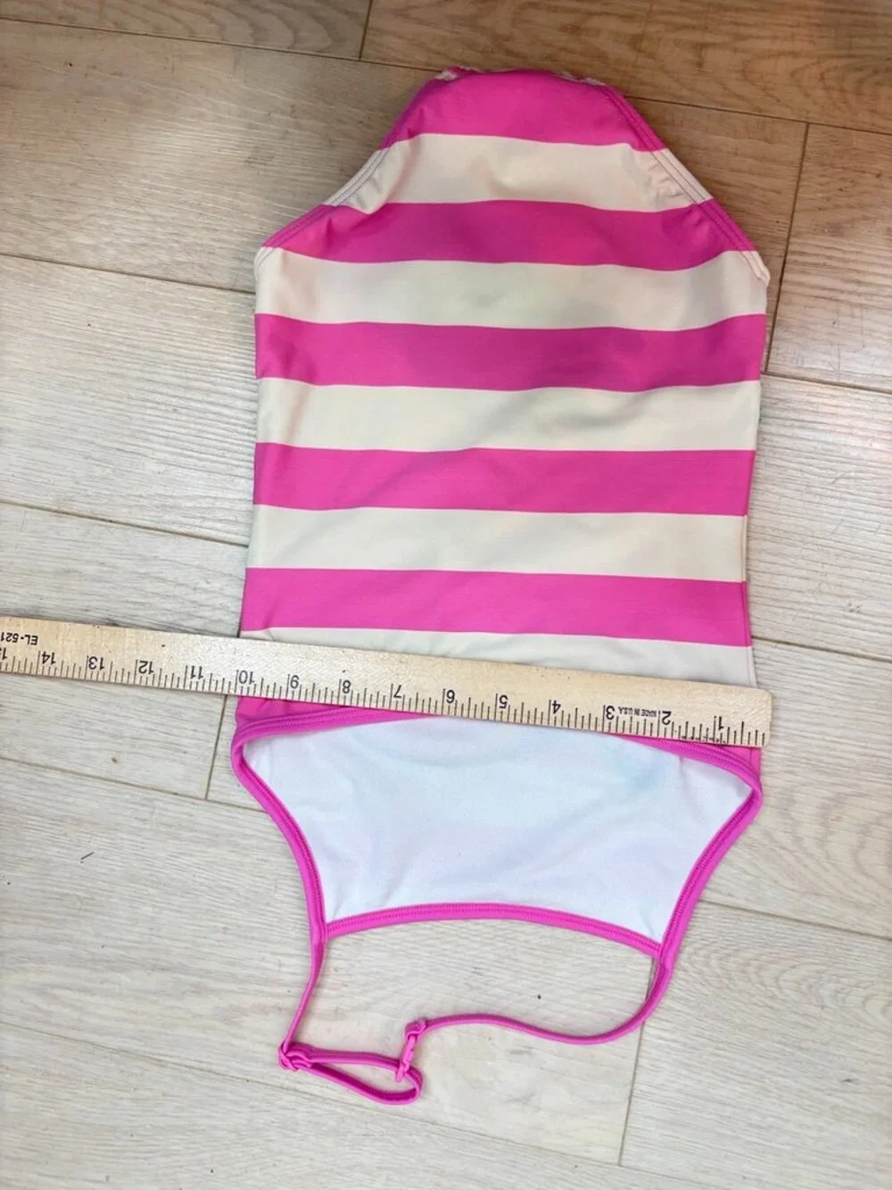 Mini Boden: Girls One Piece Swimsuit 5-6Y Pink Striped Turtle Applique Halter